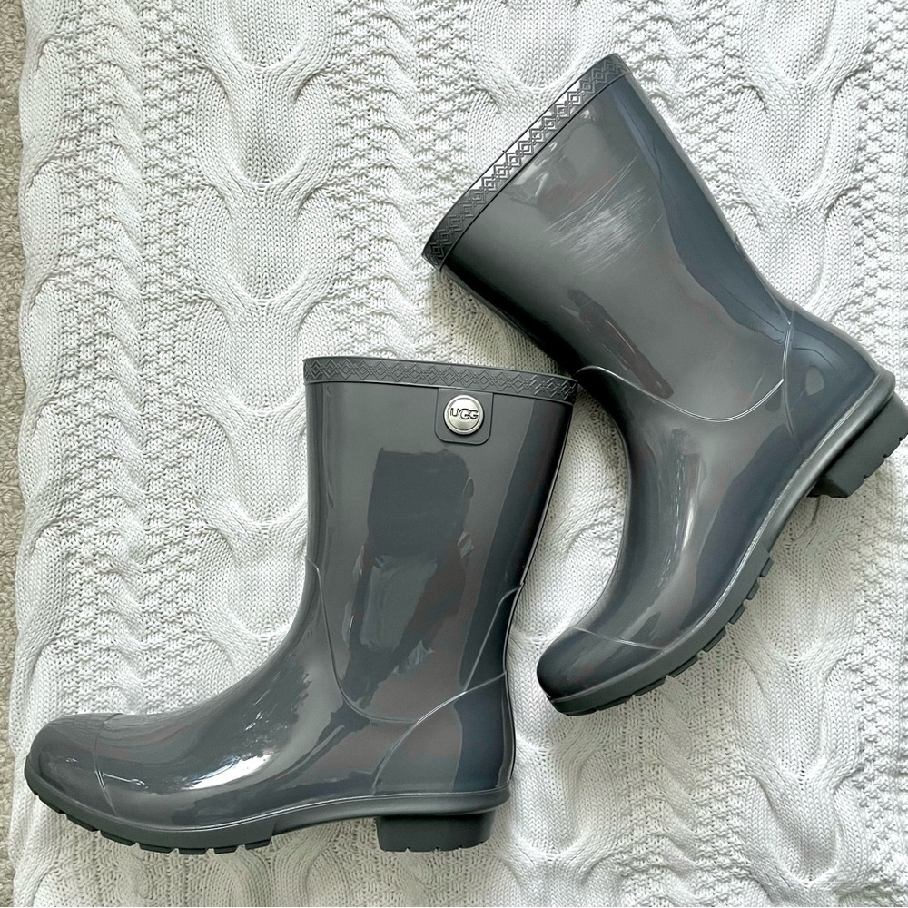UGG Sienna Gray Rain Boots Waterproof Rubber Mid-Calf Boots Size 9 - Picture 2 of 7